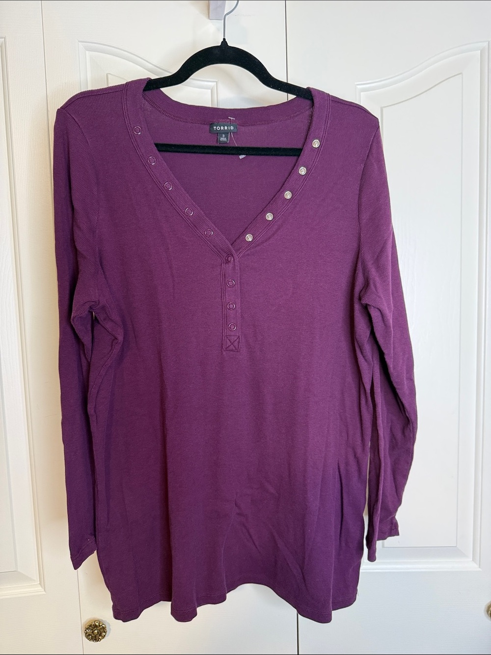 Torrid Plum Long Sleeve V-Neck Henley with Snap Accents